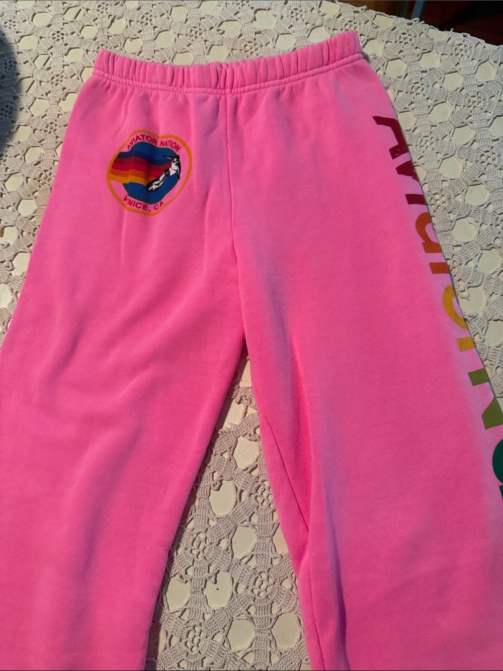Aviator Nation Kids Pink Sweatpants with Rainbow Logo